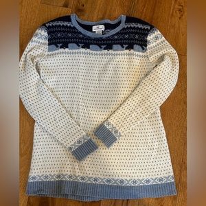 Vinyard Vines Fair Isle Whale Sweater Wool Blend Crew Neck White Blue